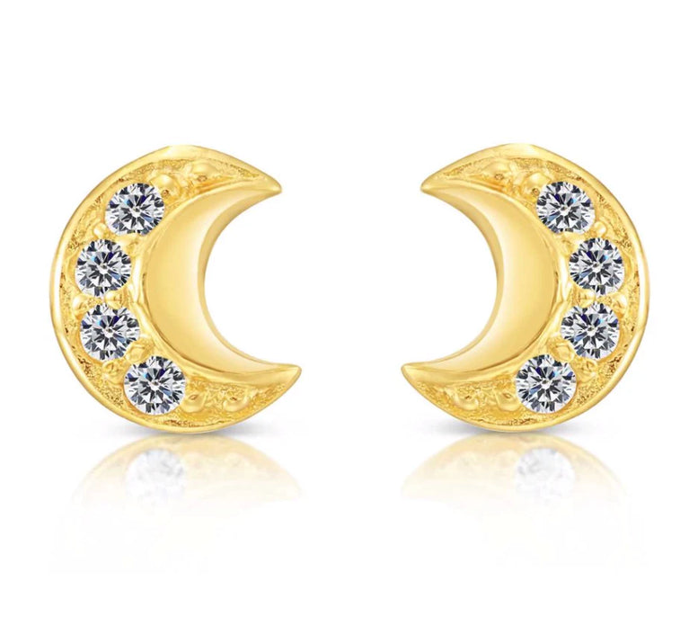 10k Yellow Gold Moon Stud Earrings