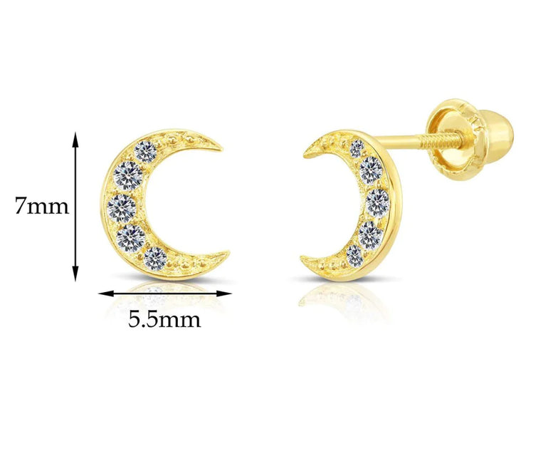 10k Yellow Gold Moon Stud Earrings