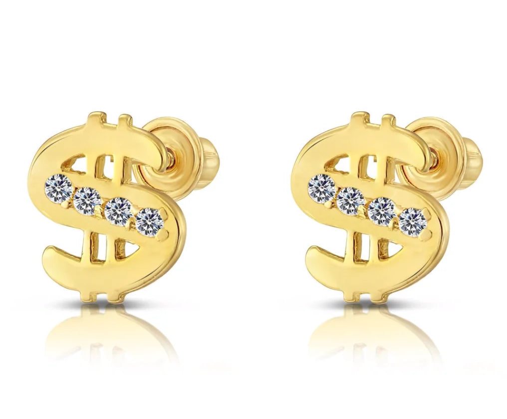 10k Yellow Gold Money Sign Stud Earrings
