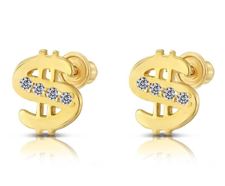 10k Yellow Gold Money Sign Stud Earrings