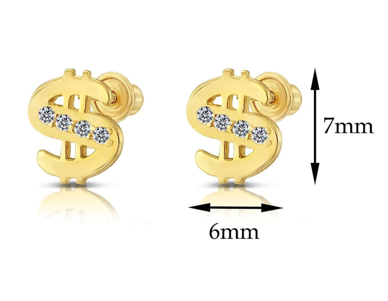 10k Yellow Gold Money Sign Stud Earrings