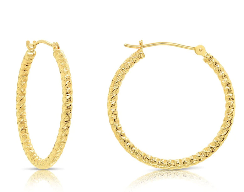 14k Yellow Gold Hoops with Spiral DC Design