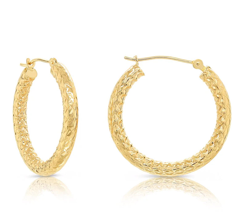 14k Yellow Gold Hoops Earrings with Alligator DC Design