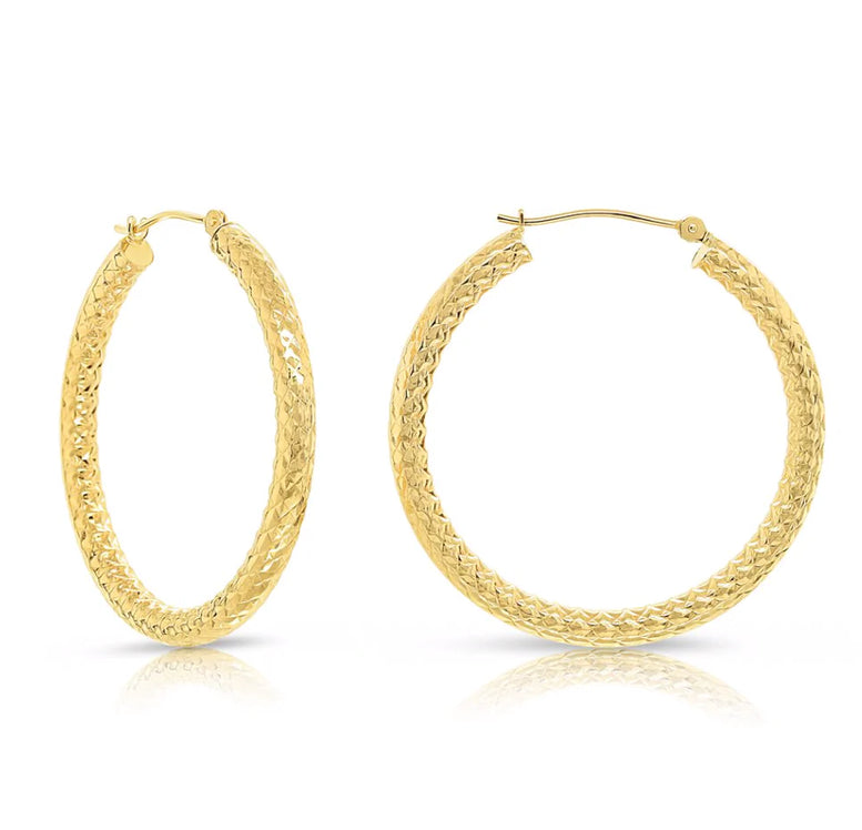 14k Yellow Gold Hoops Earrings with Alligator DC Design