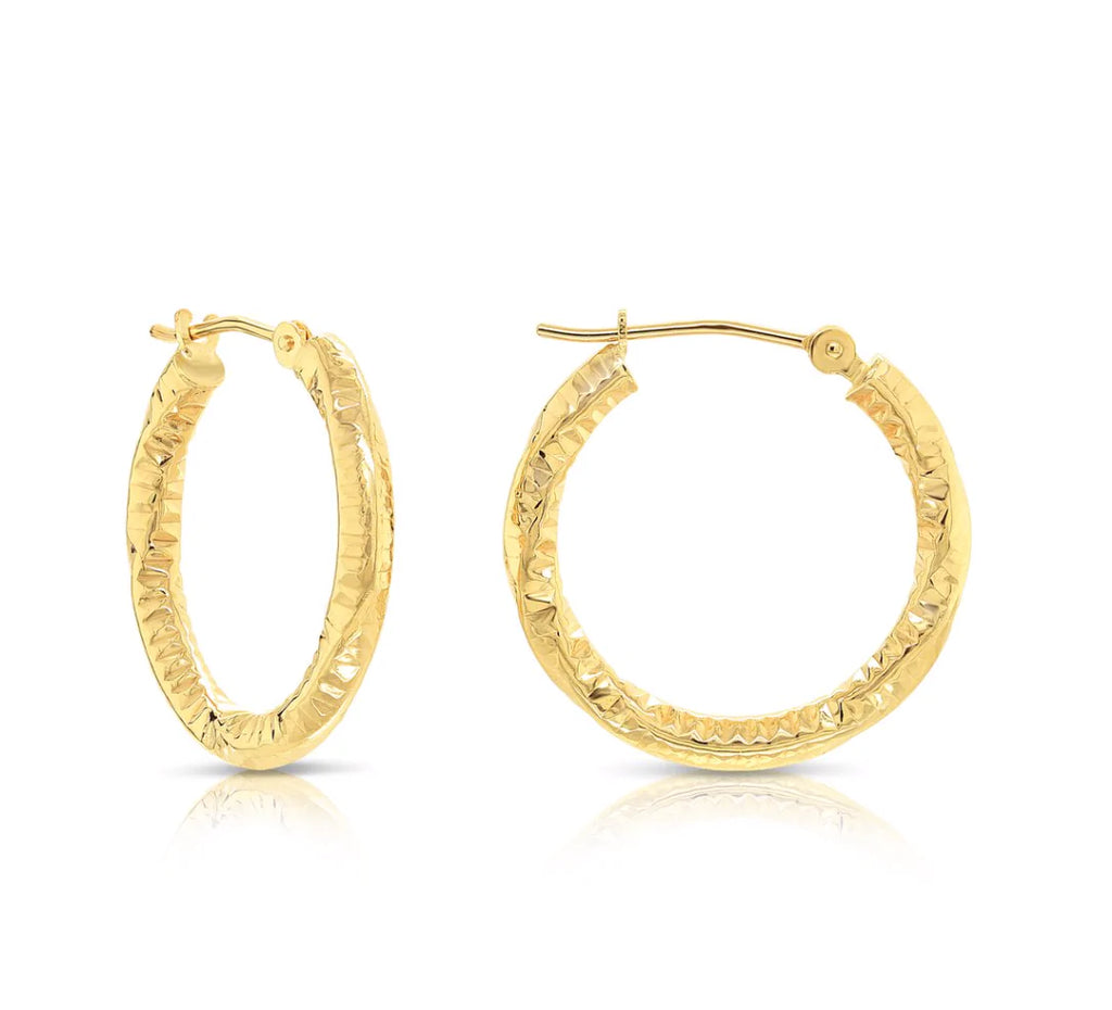 14k Yellow Gold Hoop Earrings with Twisted DC Design 2.5mm Thickness
