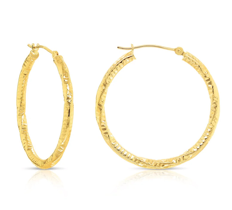 14k Yellow Gold Hoop Earrings with Twisted DC Design 2.5mm Thickness