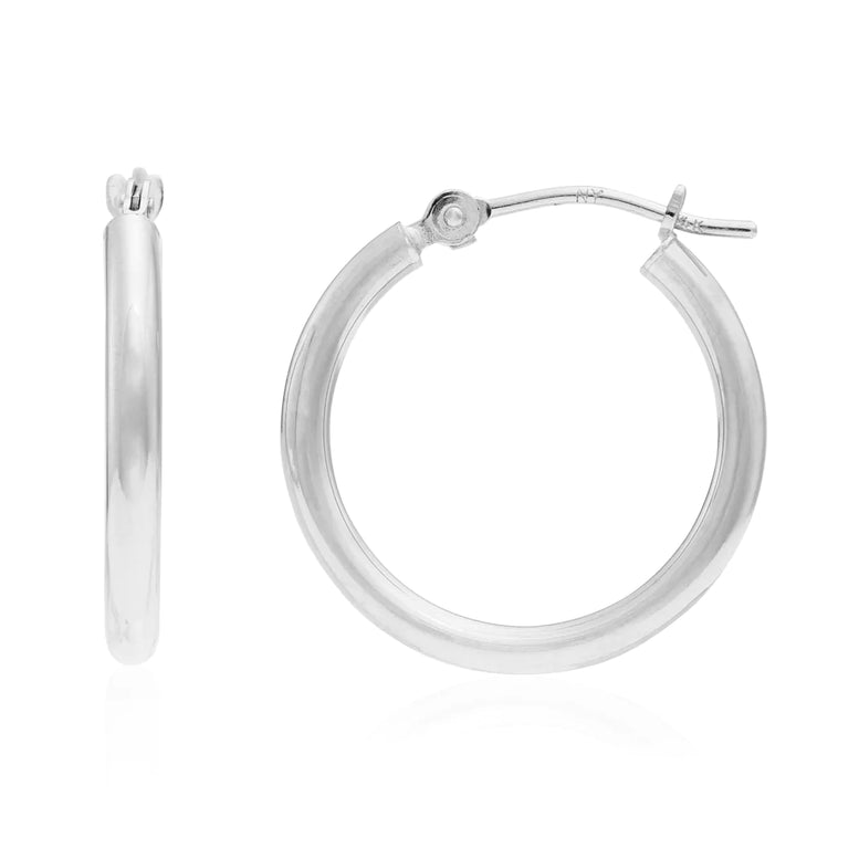 14k White Gold Classic Plain Hoop Earrings