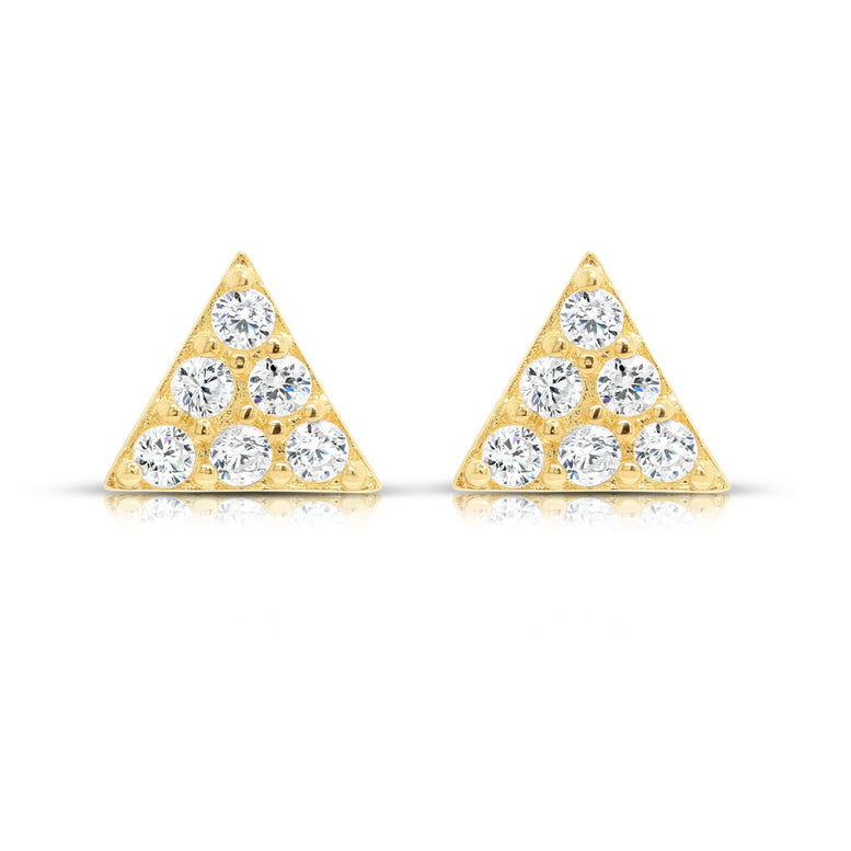 14K GOLD TRIANGLE CZ STUD EARRINGS