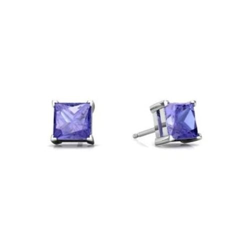 18k White Gold Plated 1/4 Carat Princess Cut Created Tanzanite Stud Earrings 4mm