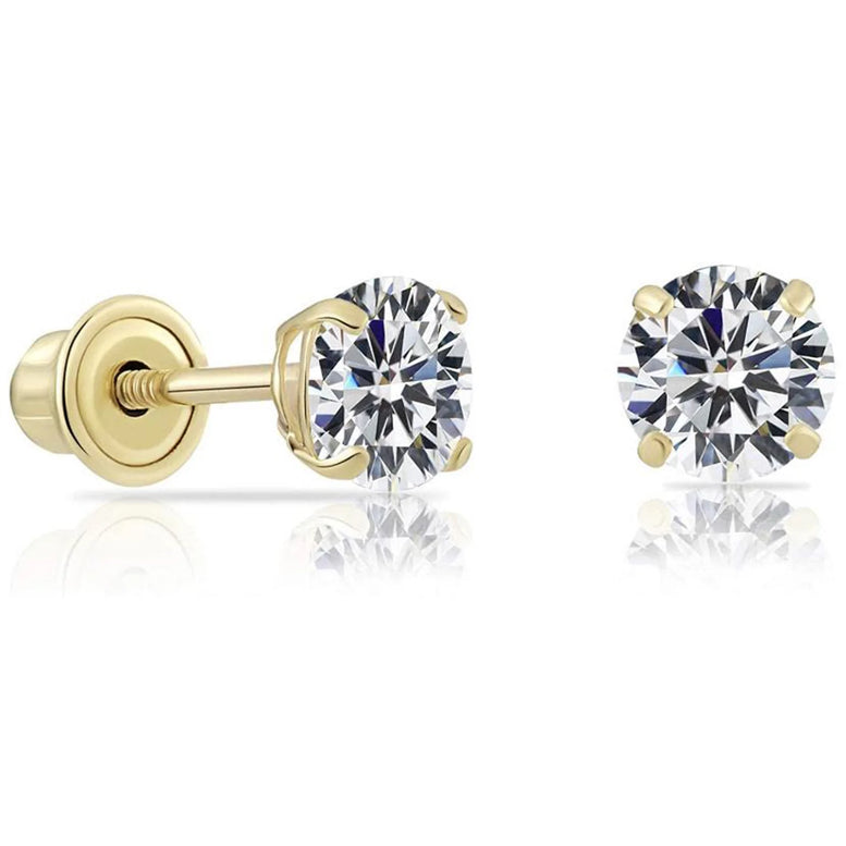 14k Yellow Gold CZ Stud Earrings - Screwback