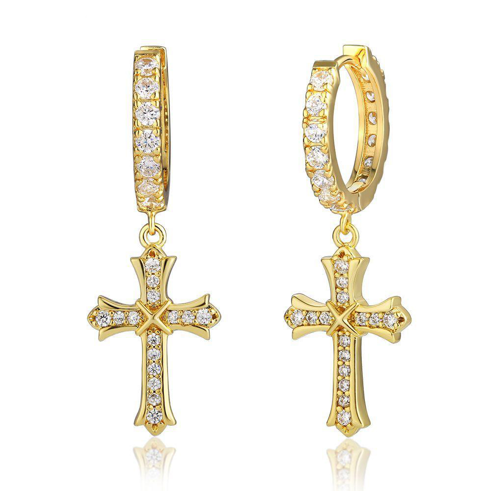 Paris Jewelry 24K Yellow Gold 1/2Ct Cross Hoop Earrings Plated