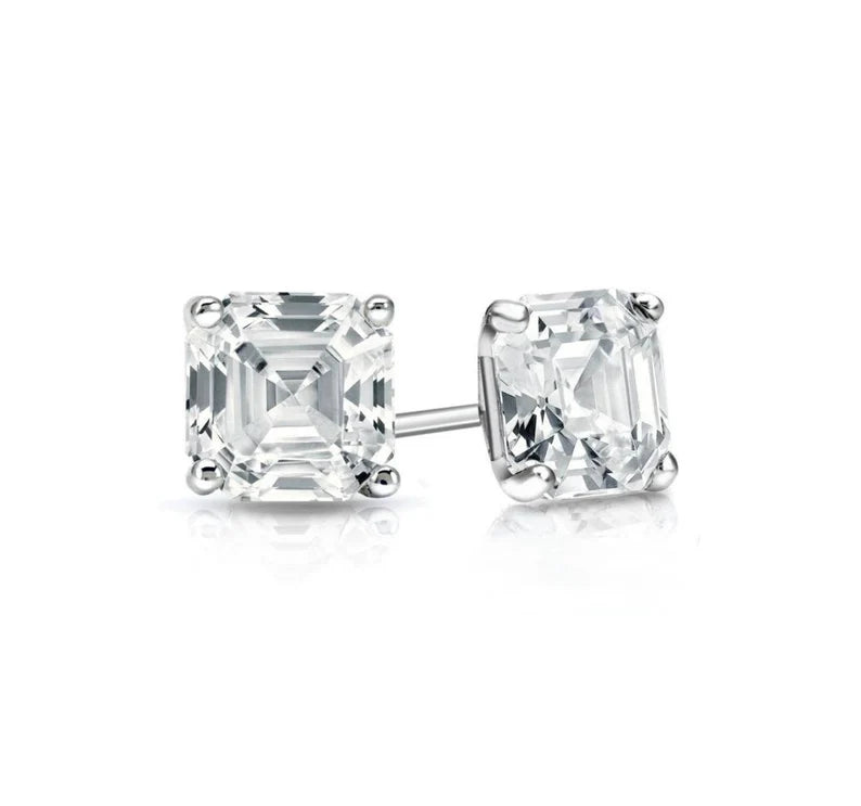 Paris Jewelry 18k White Gold Plated 6mm 2Ct Ascher Cut White Sapphire Stud Earrings