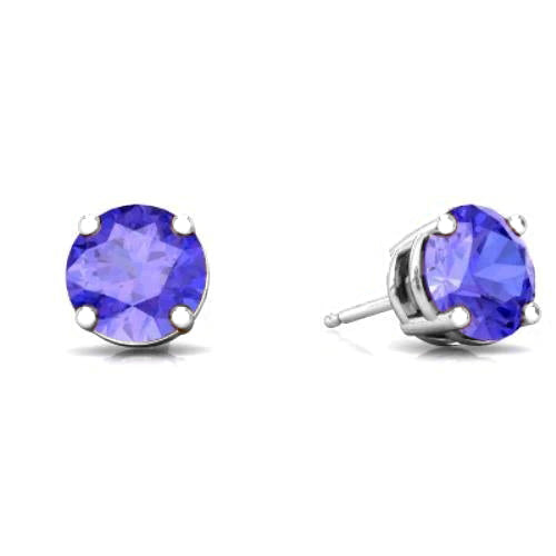 14k White Gold Created Tanzanite Round Stud Earrings 4mm