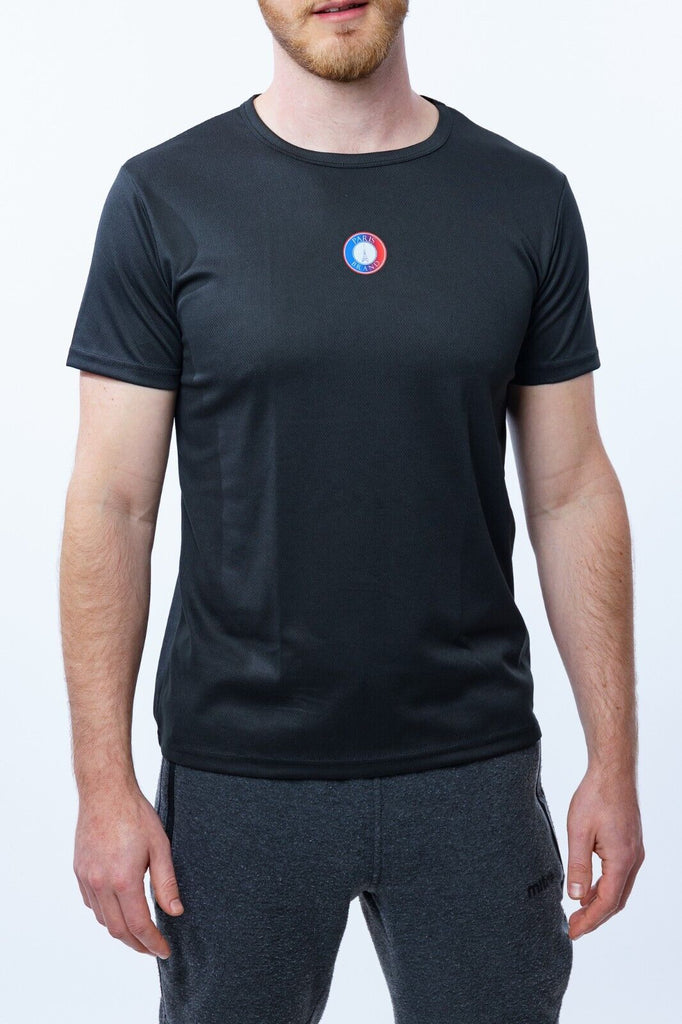 Paris Brand Sports Black Dry Fit T-shirt Men's Mesh Breathable Fitness Clothes Running Round Neck Slim Fit Short Sleeve