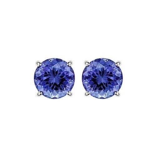 18k White Gold Plated 1/4 Carat Round Created Tanzanite Stud Earrings 4mm