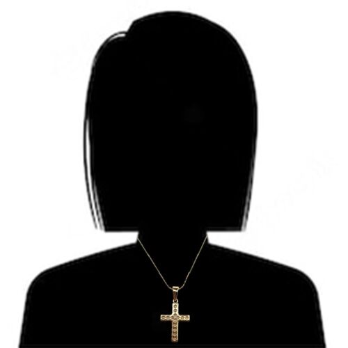 24K Yellow Gold 1 ct Created Diamond CZ Cross Stud Necklace Plated 18 inch