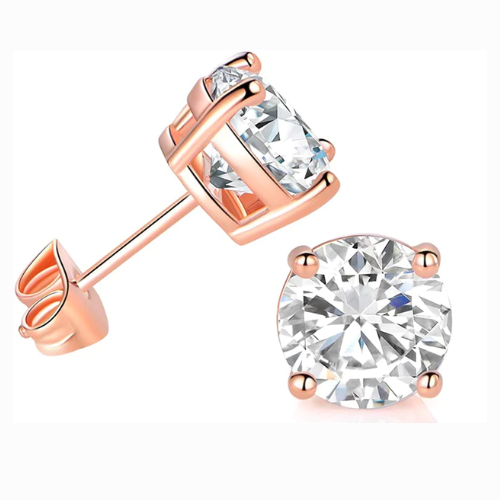 18k Rose Gold 1/4 ct White Sapphire Round Stud Earrings 4mm Plated