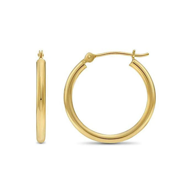 14k Yellow Gold Classic Plain Hoop Earrings