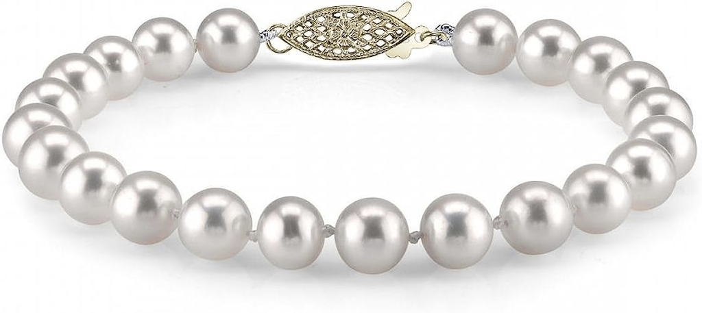 Paris Jewelry White Freshwater Cultured Pearl Bracelet with 18K White Gold Plated Clasp, 7.0-7.5mm
