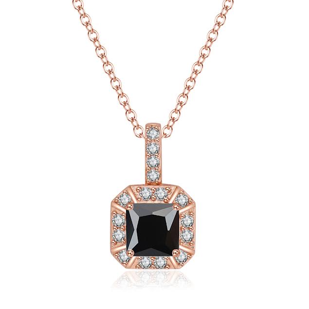 Paris Jewelry 18K Rose Gold 1ct Halo Black Sapphire Square 18 Inch Necklace Plated
