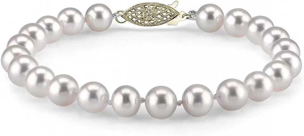 Paris Jewelry White Freshwater Cultured Pearl Bracelet with 18K Yellow Gold Plated Clasp, 7.0-7.5mm