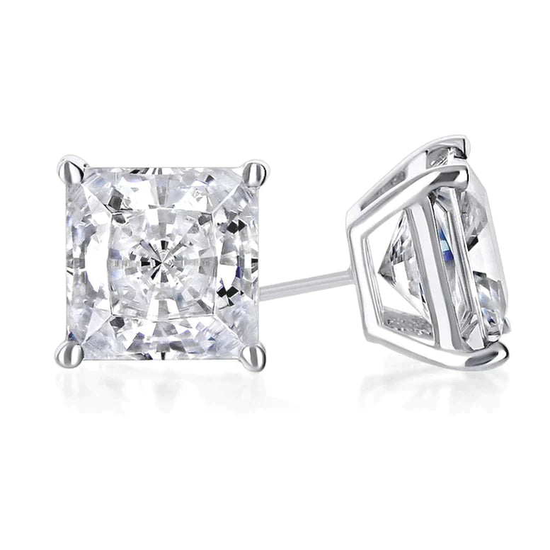 14K White Solid Gold Created White Sapphire Princess Stud Earrings 1ct