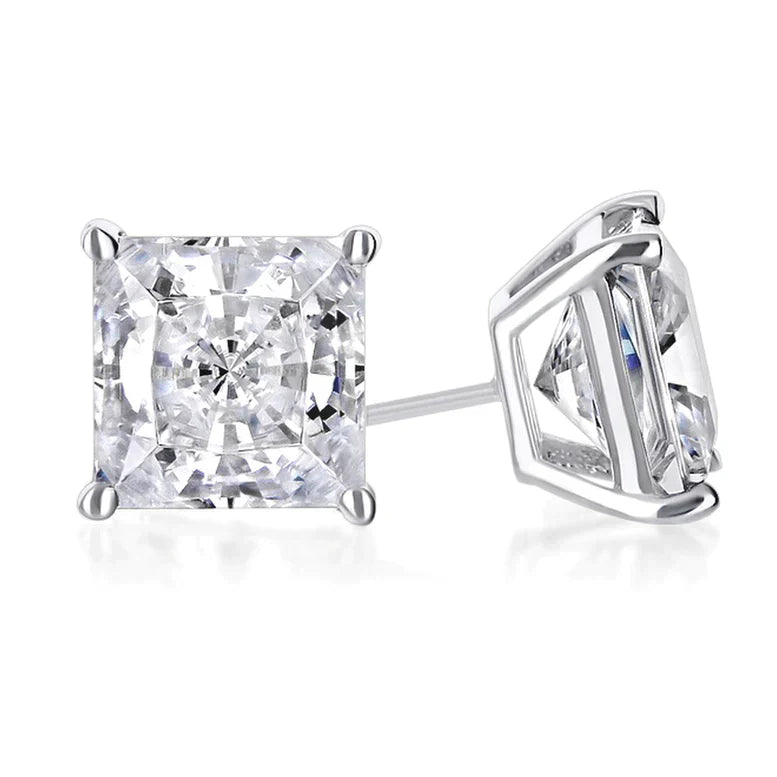 Paris Jewelry 18K White Gold 1/2 Carat Princess Moissanite Stud Earrings