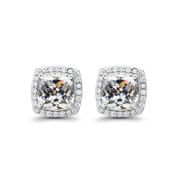 24k White Gold Plated 2 Ct Created Halo Princess Cut White Sapphire Stud Earrings