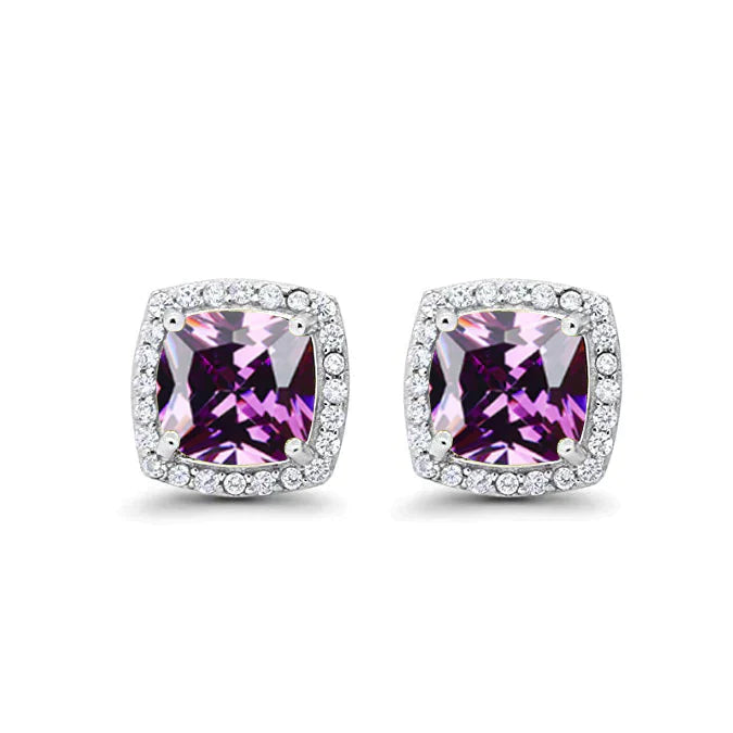 24k White Gold Plated 2 Ct Created Halo Princess Cut Tanzanite Stud Earrings