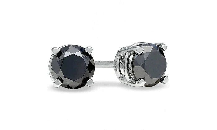 14k White Gold 1/4 ct Created Black Diamond Round Stud Earrings