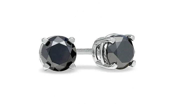 14k White Gold Created Black Diamond Round Stud Earrings 6mm Plated