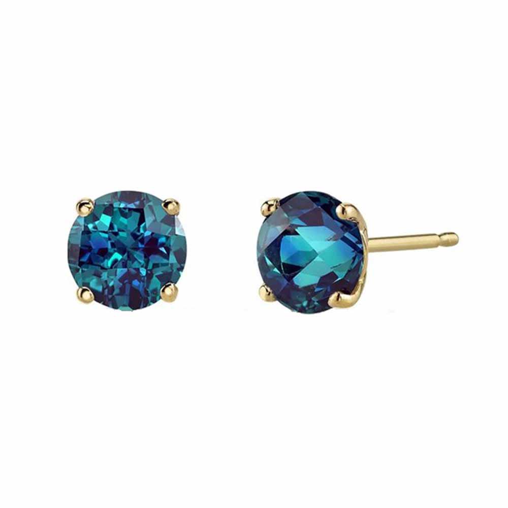 Paris Jewelry 14k Yellow Gold Push Back Round Created Alexandrite Stud Earrings 3mm