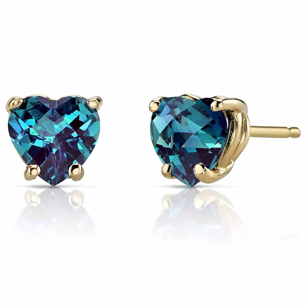 Paris Jewelry 14k Yellow Gold Push Back Heart Created Alexandrite Stud Earrings 4mm