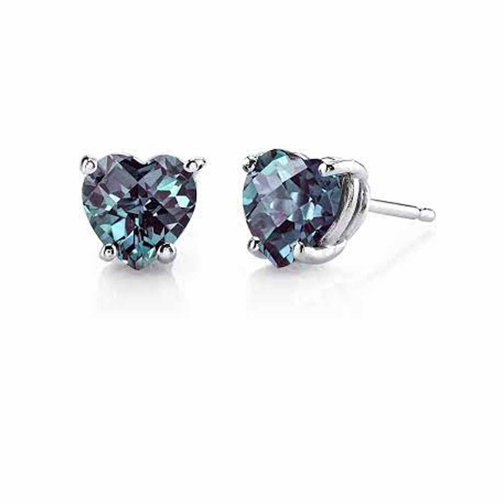 Paris Jewelry 14k White Gold Push Back Heart Created Alexandrite Stud Earrings 3mm