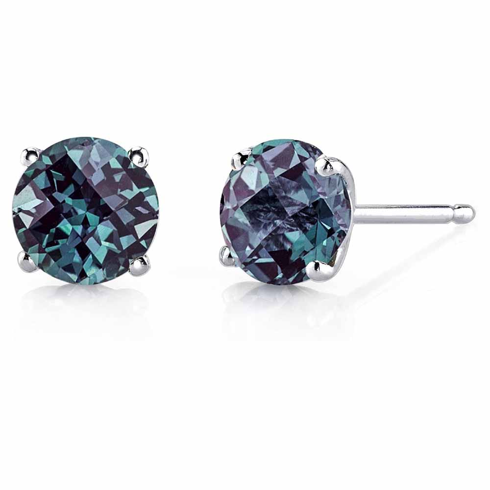 Paris Jewelry 14k White Gold Push Back Round Created Alexandrite Stud Earrings 4mm