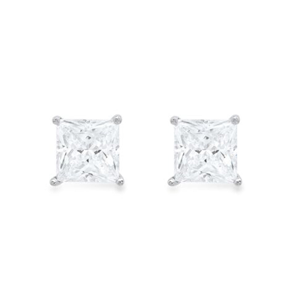 Paris Jewelry 14k White Gold Push Back Princess Created White Sapphire Stud Earrings 3mm