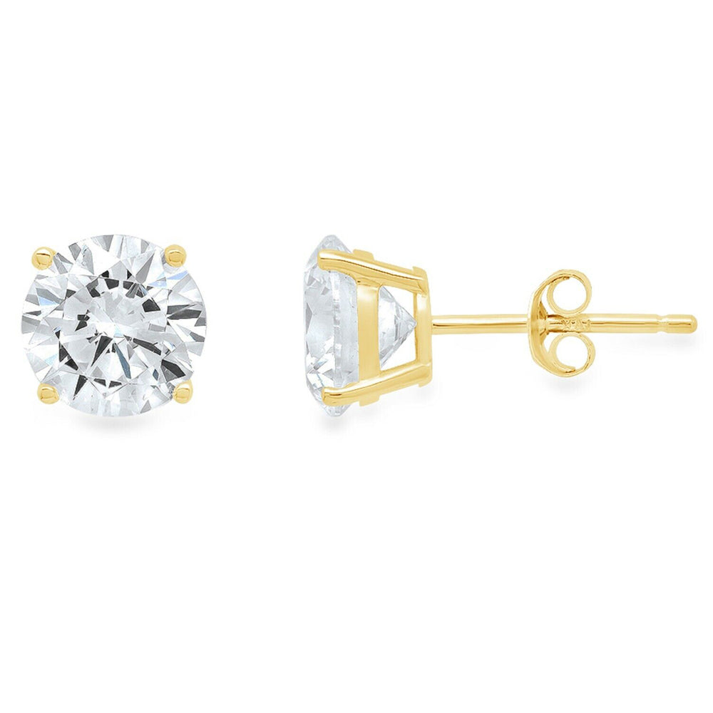 Paris Jewelry 14k Yellow Gold Push Back Round Created White Sapphire Stud Earrings 3mm