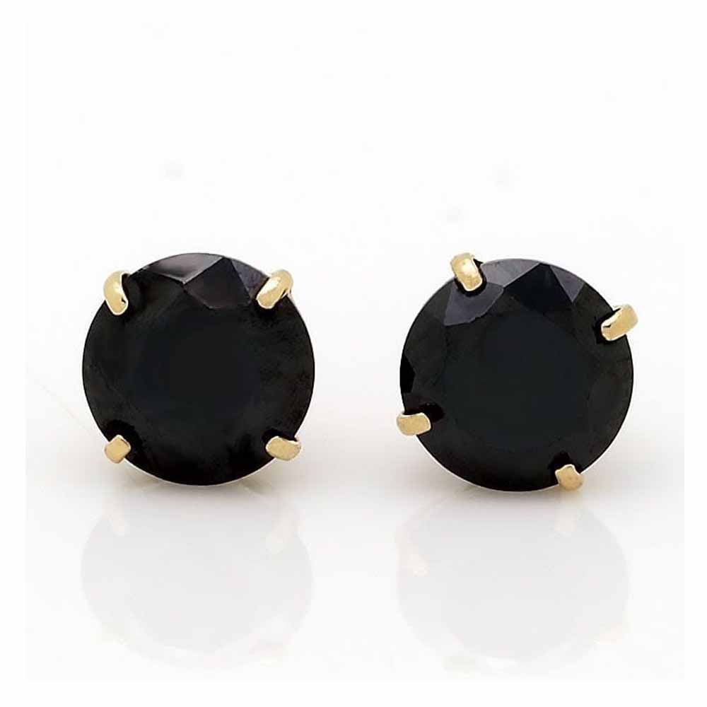 Paris Jewelry 14k Yellow Gold Push Back Round Created Black Sapphire Stud Earrings 4mm