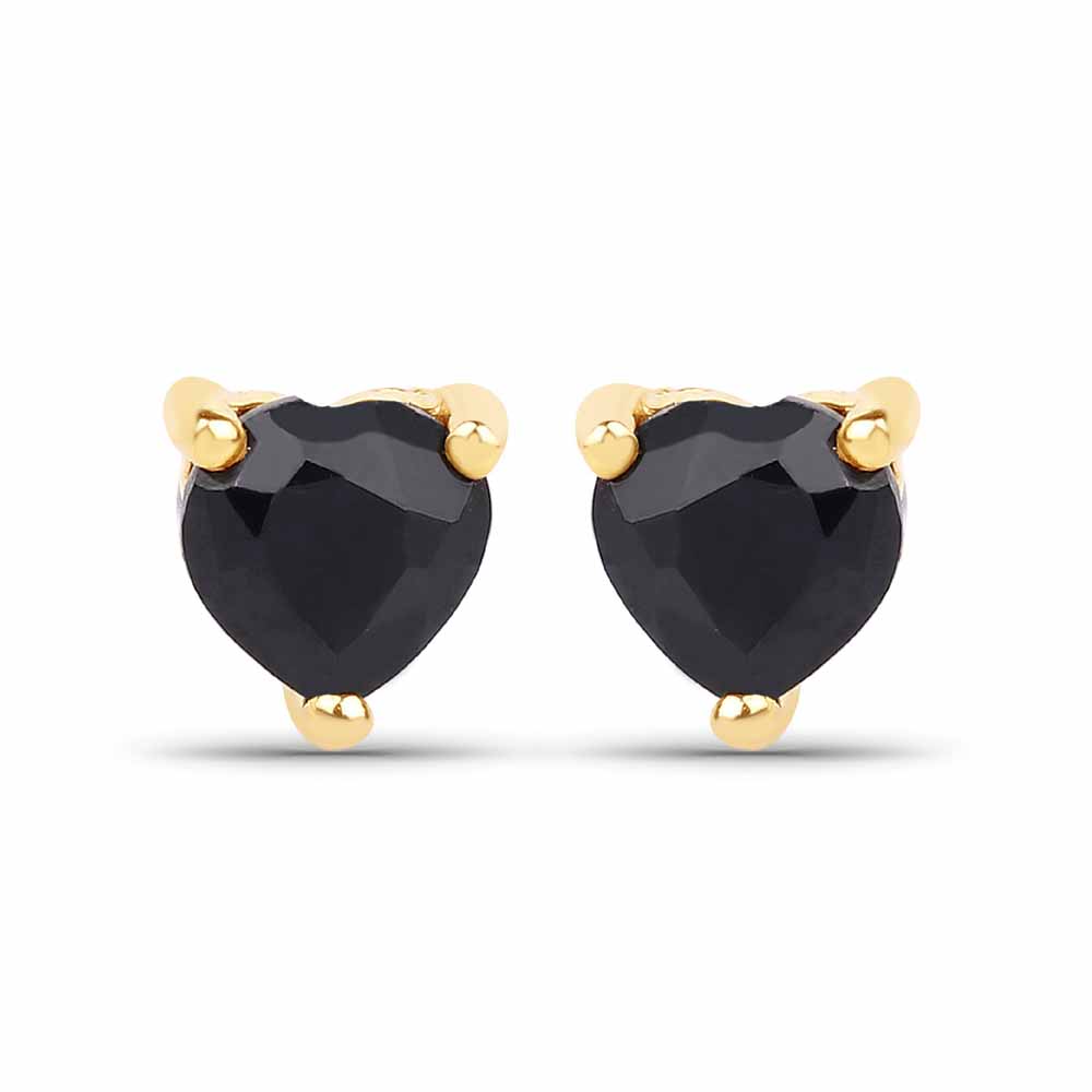 Paris Jewelry 14k Yellow Gold Push Back Heart Created Black Sapphire Stud Earrings 4mm
