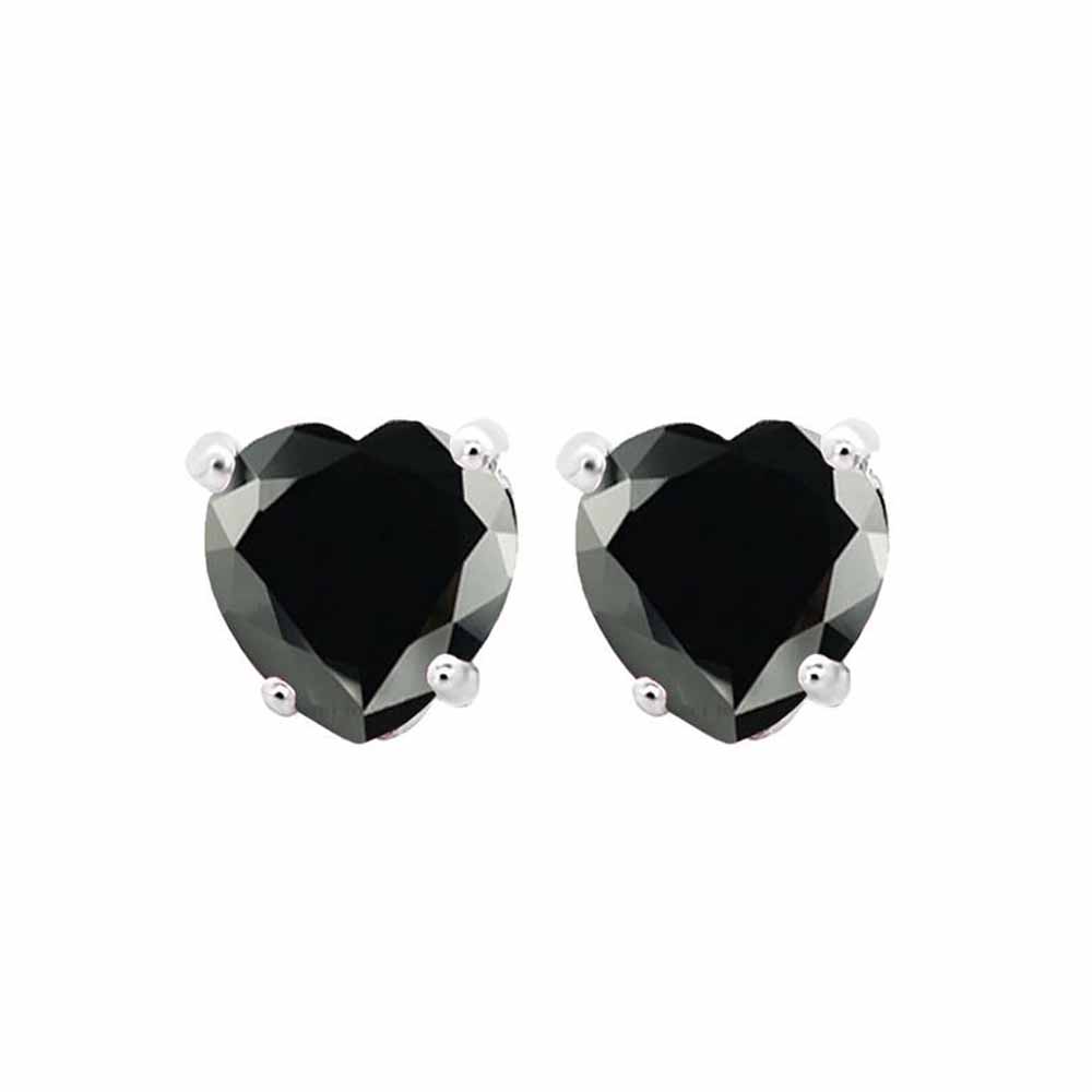 Paris Jewelry 14k White Gold Push Back Heart Created Black Sapphire Stud Earrings 3mm