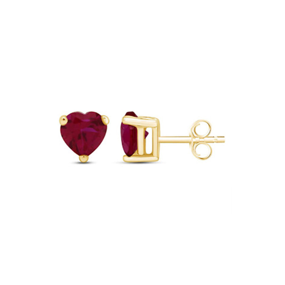 Paris Jewelry 14k Yellow Gold Push Back Heart Created Ruby Sapphire Stud Earrings 3mm