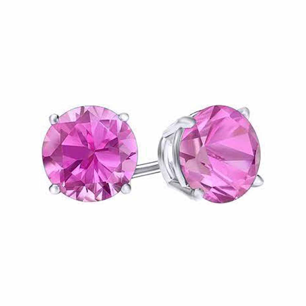 Paris Jewelry 14k White Gold Push Back Round Created Pink Sapphire Stud Earrings 3MM