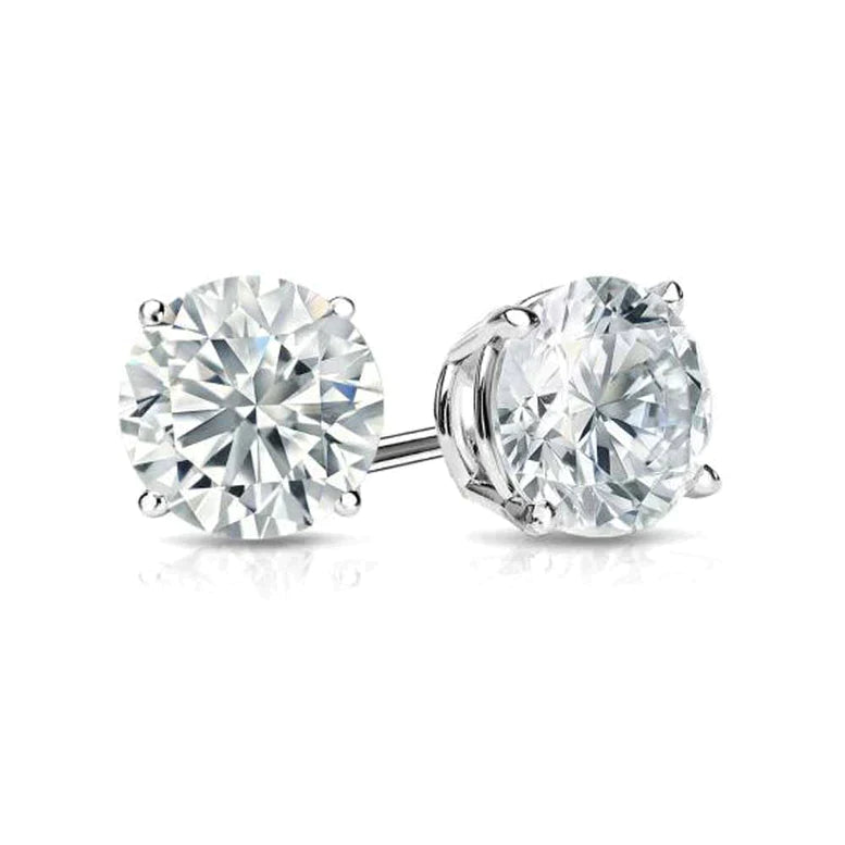 14K White Solid Gold White Diamond Round Stud Earrings 4mm