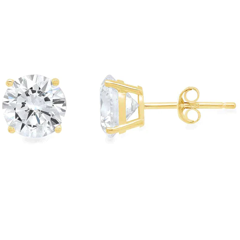 14K Yellow Solid Gold Created White Diamond Round Stud Earrings 1/4ct