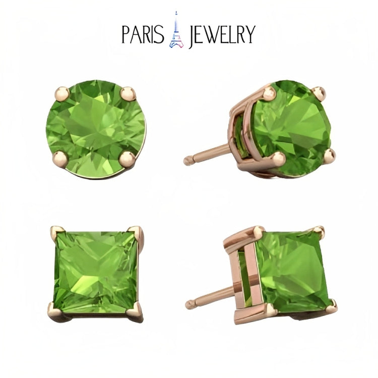 Paris Jewelry 18k Rose Gold 2 Pair Created Peridot 4mm, 6mm Round & Princess Cut Stud Earrings Plated