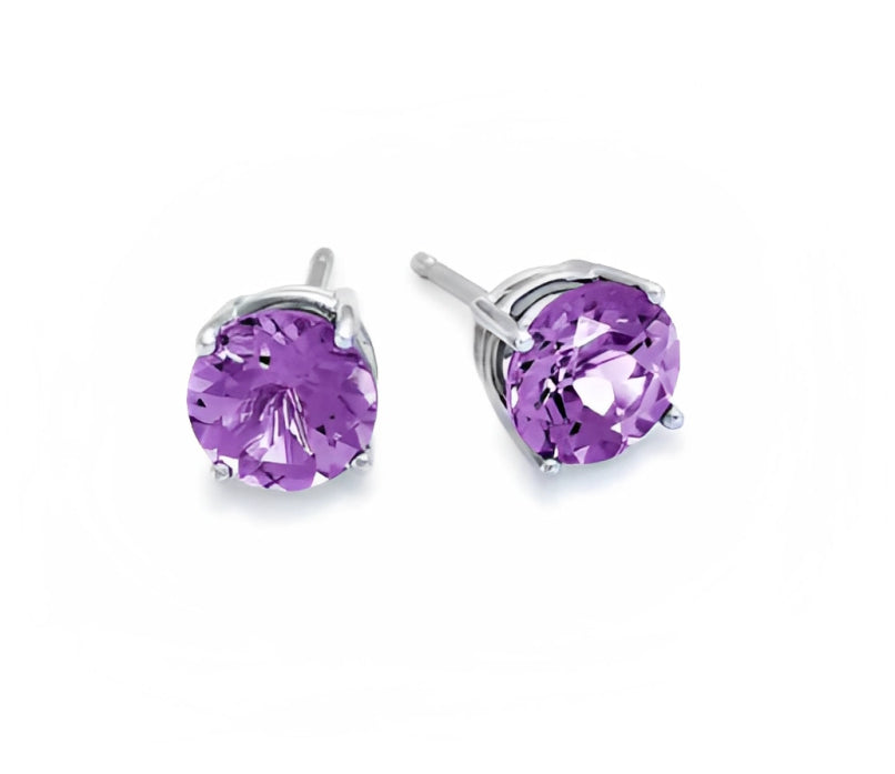 18k White Gold Plated 1/4 Carat Round Created Amethyst Stud Earrings 4mm