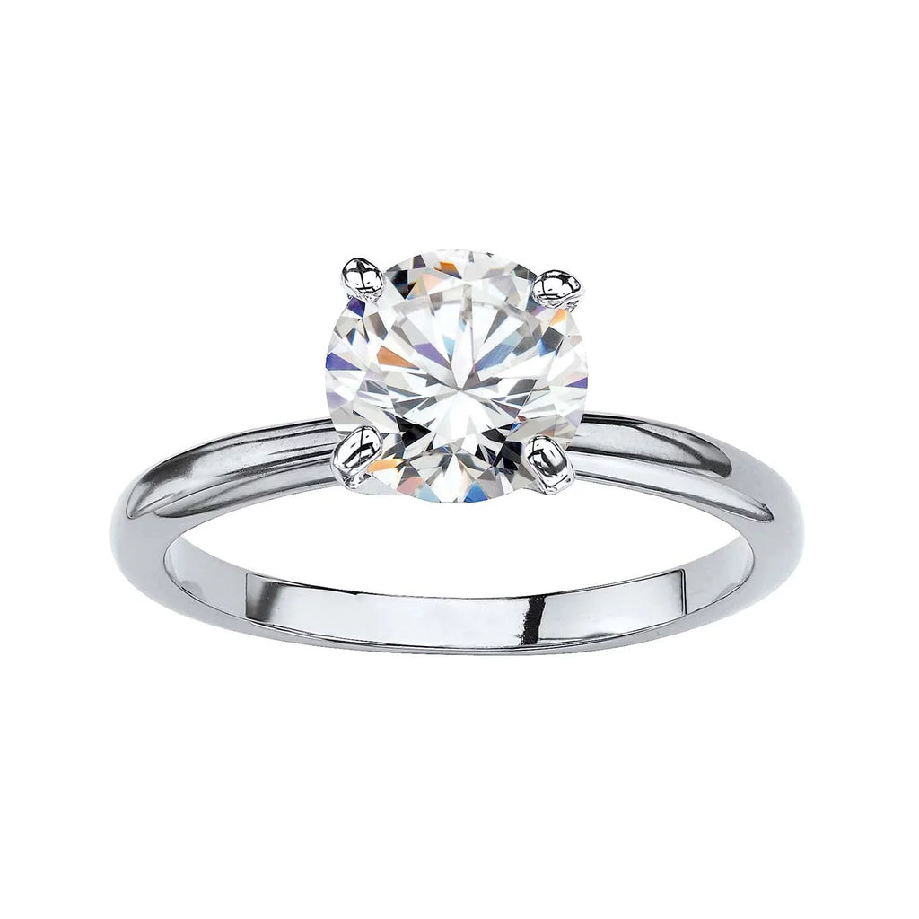 Paris Jewelry 18K White Gold 2ct Created White Sapphire Round Engagement Wedding Ring Plated Sizes 5-10