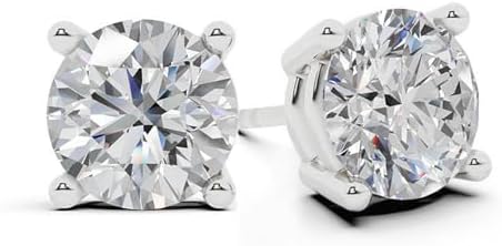 Belacqua Lab Grown Diamond Stud Earrings in 14K White Gold, Round Cut, 1/4 to 4 Carat, F-Color, VS-Clarity, 4 Prong Setting, Push Back, Jewelry for Women, Gift Box Included