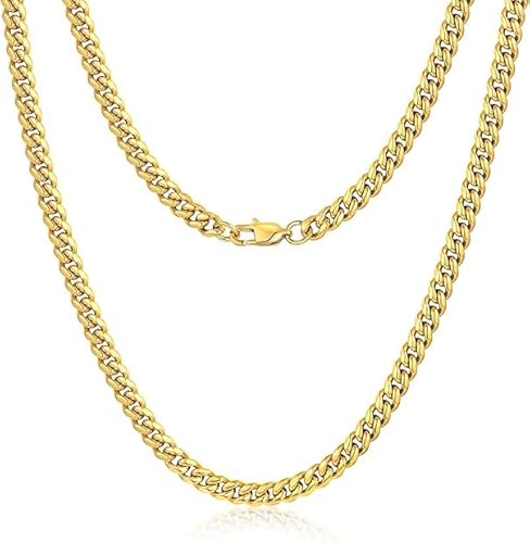 Paris Jewelry 24K Yellow Gold Chain Men Chunky Miami Cuban Chain Necklace, Available in 6/10/mm Width, 18/20/22/24/26/28/30 inch Length, Plated