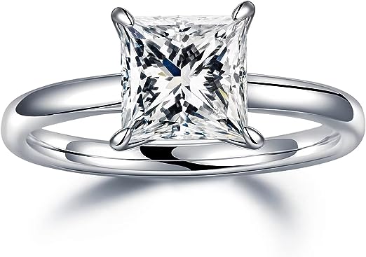 1 Carat Princess Cut solitaire Moissanite Engagement Ring in 18k White Gold Over Silver